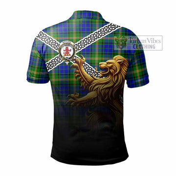 Maitland Crest Tartan Polo Shirt with Golden Lion Emblem Celtic Style