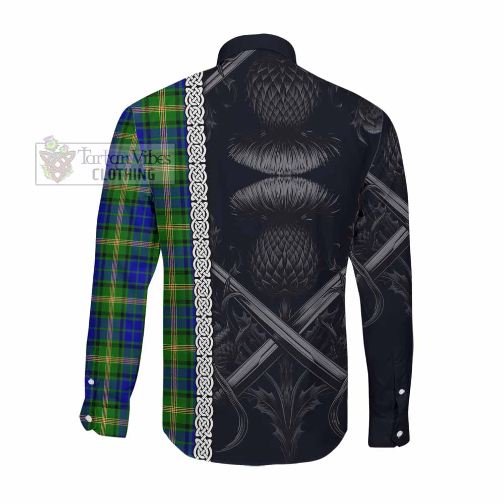 Tartan Vibes Clothing Maitland Tartan Long Sleeve Button Shirt with Family Crest Cross Sword Thistle Celtic Vibes