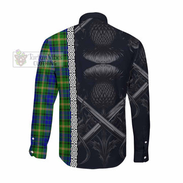 Tartan Vibes Clothing Maitland Tartan Long Sleeve Button Shirt with Family Crest Cross Sword Thistle Celtic Vibes