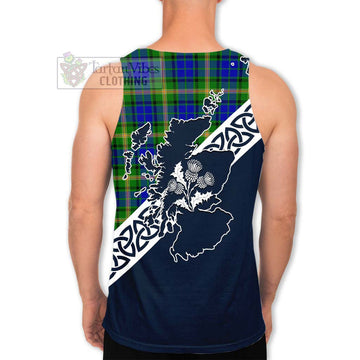 Tartan Vibes Clothing Maitland Tartan Men's Tank Top Featuring Thistle and Scotland Map
