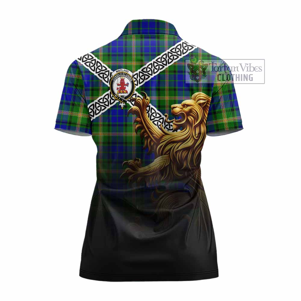 Tartan Vibes Clothing Maitland Crest Tartan Women's Polo Shirt with Golden Lion Emblem Celtic Style