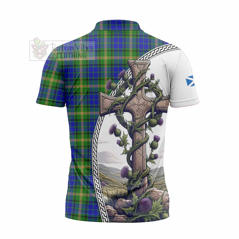 Tartan Vibes Clothing Maitland Tartan Zipper Polo Shirt with Family Crest and St. Andrew's Cross Accented by Thistle Vines