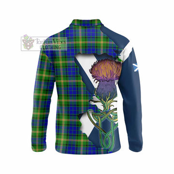 Tartan Vibes Clothing Maitland Tartan Family Crest Long Sleeve Polo Shirt Scottish Thistle Celtic Inspired