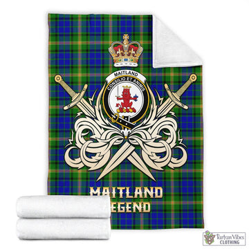 Tartan Vibes Clothing Maitland Tartan Blanket with Clan Crest and the Golden Sword of Courageous Legacy