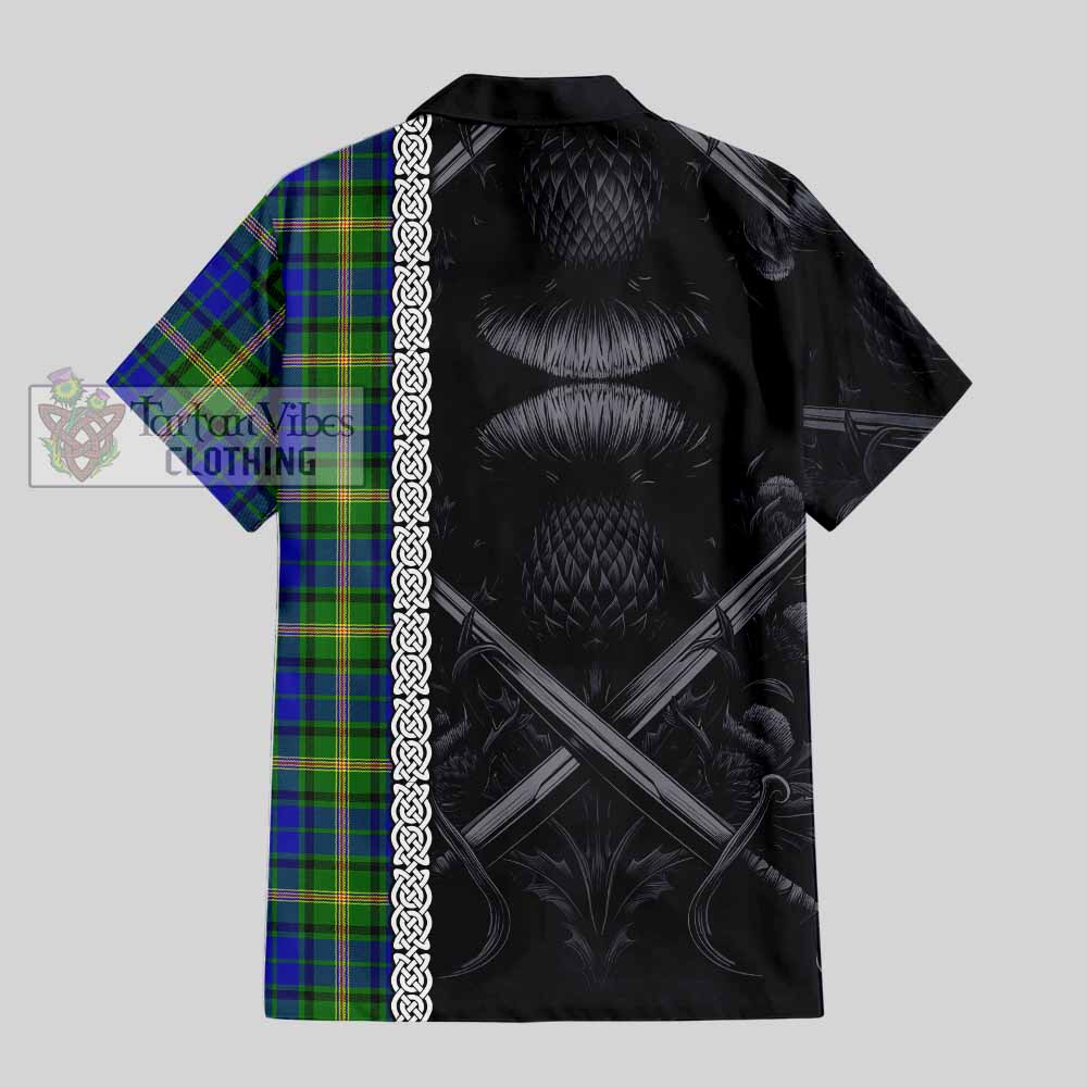 Tartan Vibes Clothing Maitland Tartan Short Sleeve Button Shirt with Family Crest Cross Sword Thistle Celtic Vibes