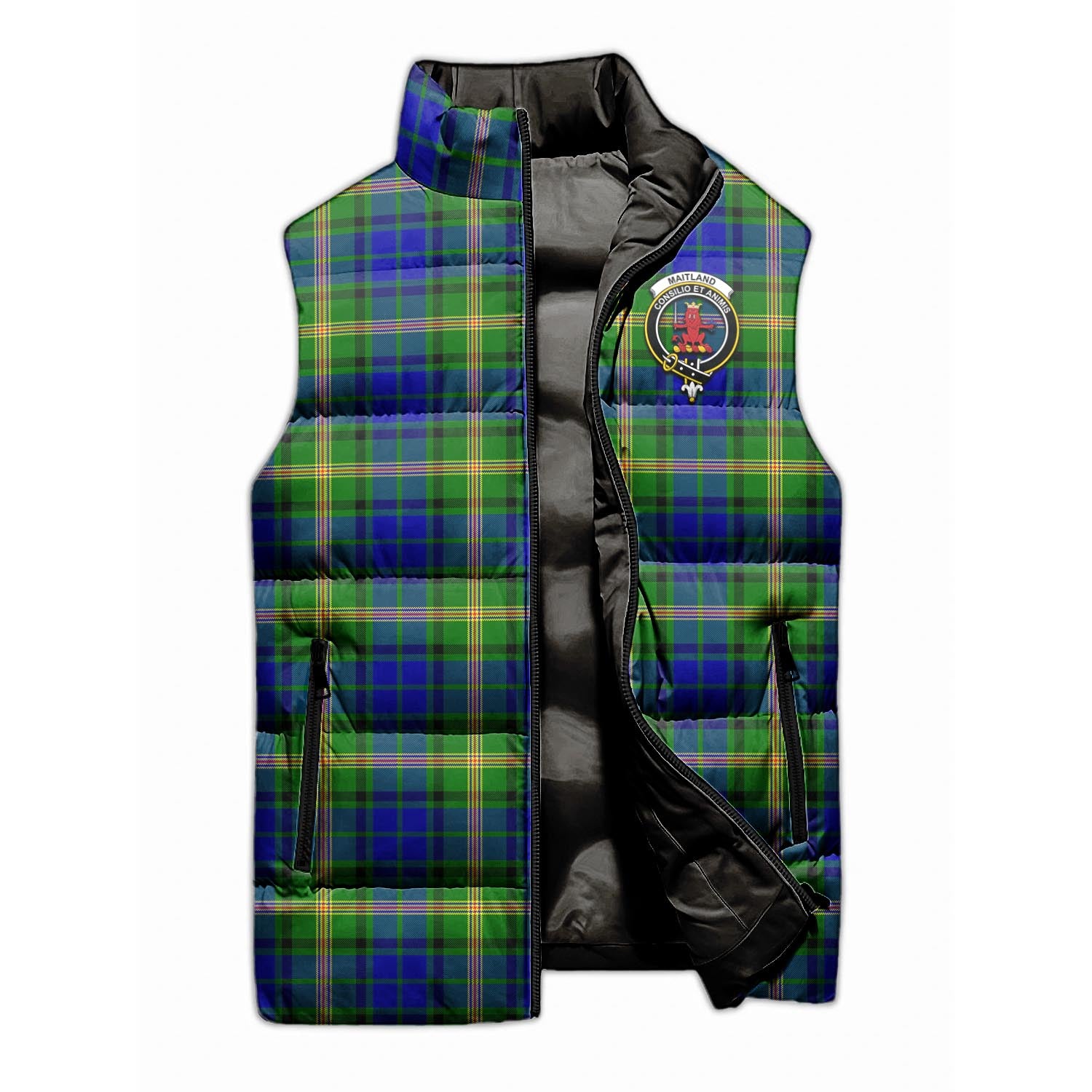 Maitland Tartan Sleeveless Puffer Jacket with Family Crest - Tartanvibesclothing