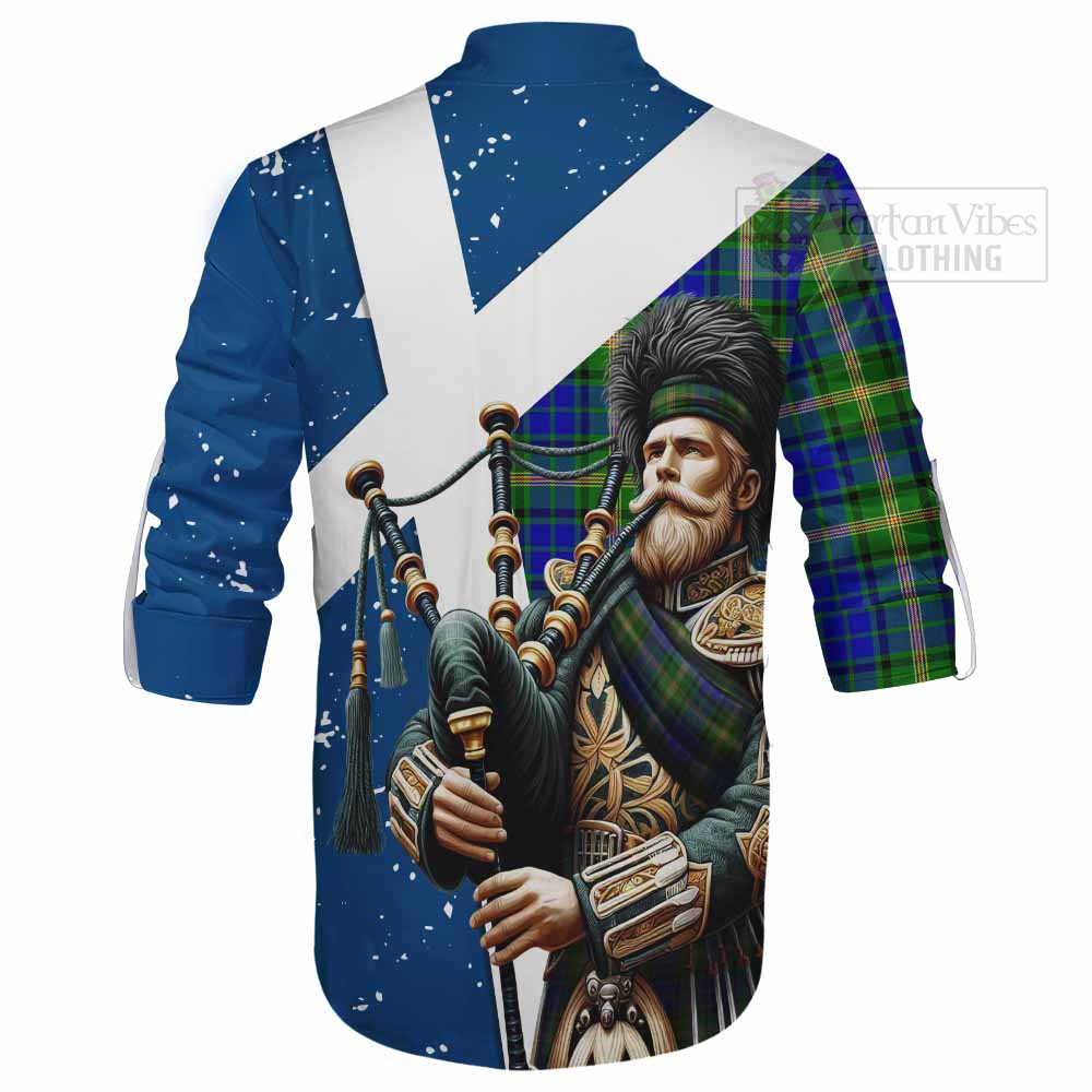 Tartan Vibes Clothing Maitland Tartan Ghillie Kilt Shirt with Family Crest Scottish Bagpiper Vibes