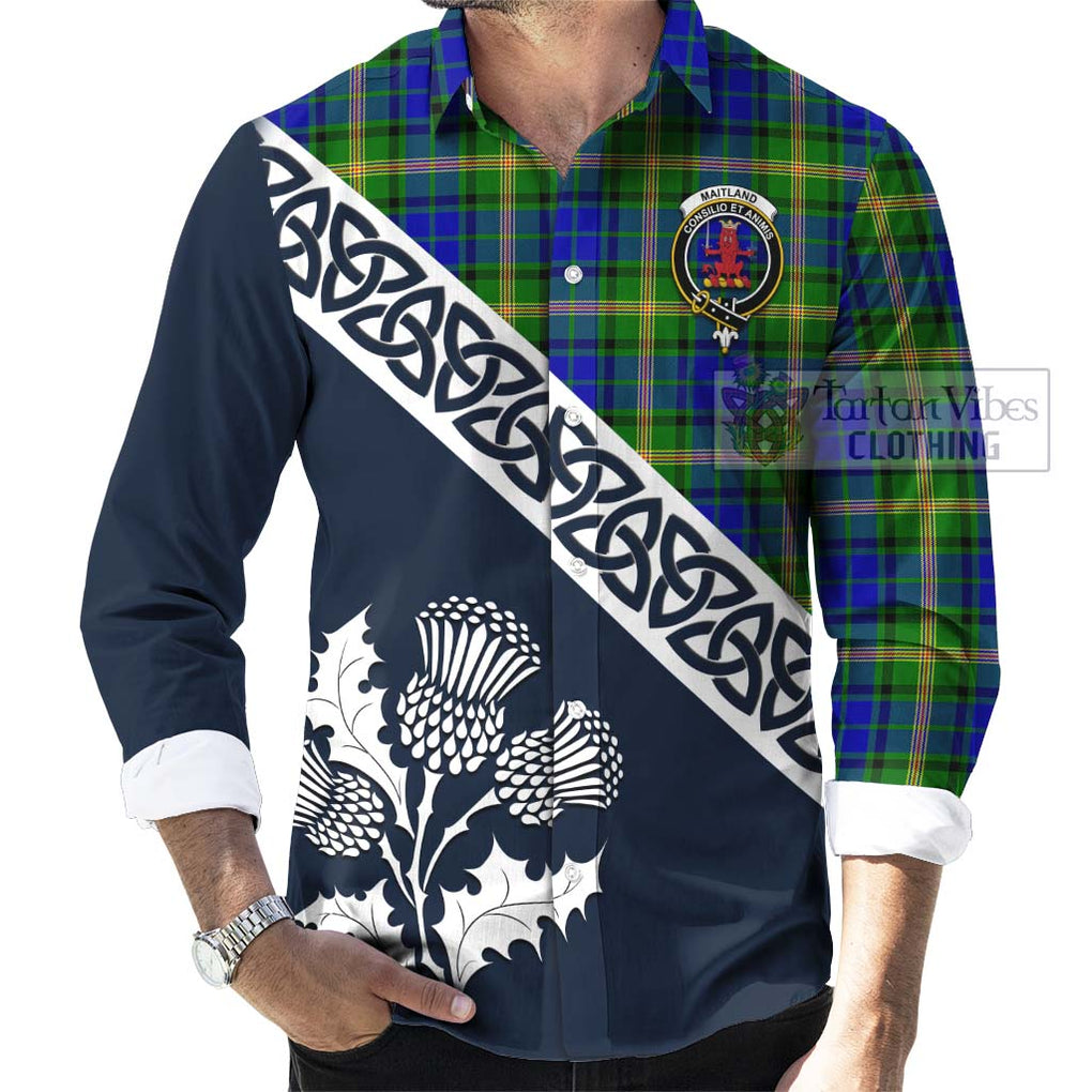 Tartan Vibes Clothing Maitland Tartan Long Sleeve Button Shirt Featuring Thistle and Scotland Map