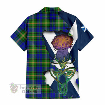 Tartan Vibes Clothing Maitland Tartan Family Crest Short Sleeve Button Shirt Scottish Thistle Celtic Inspired