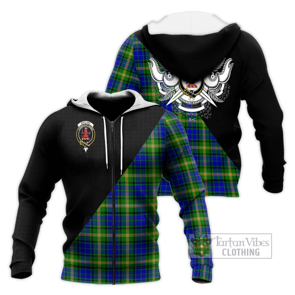 Maitland Tartan Knitted Hoodie with Family Crest and Military Logo Style Unisex Knitted Zip Hoodie - Tartanvibesclothing Shop