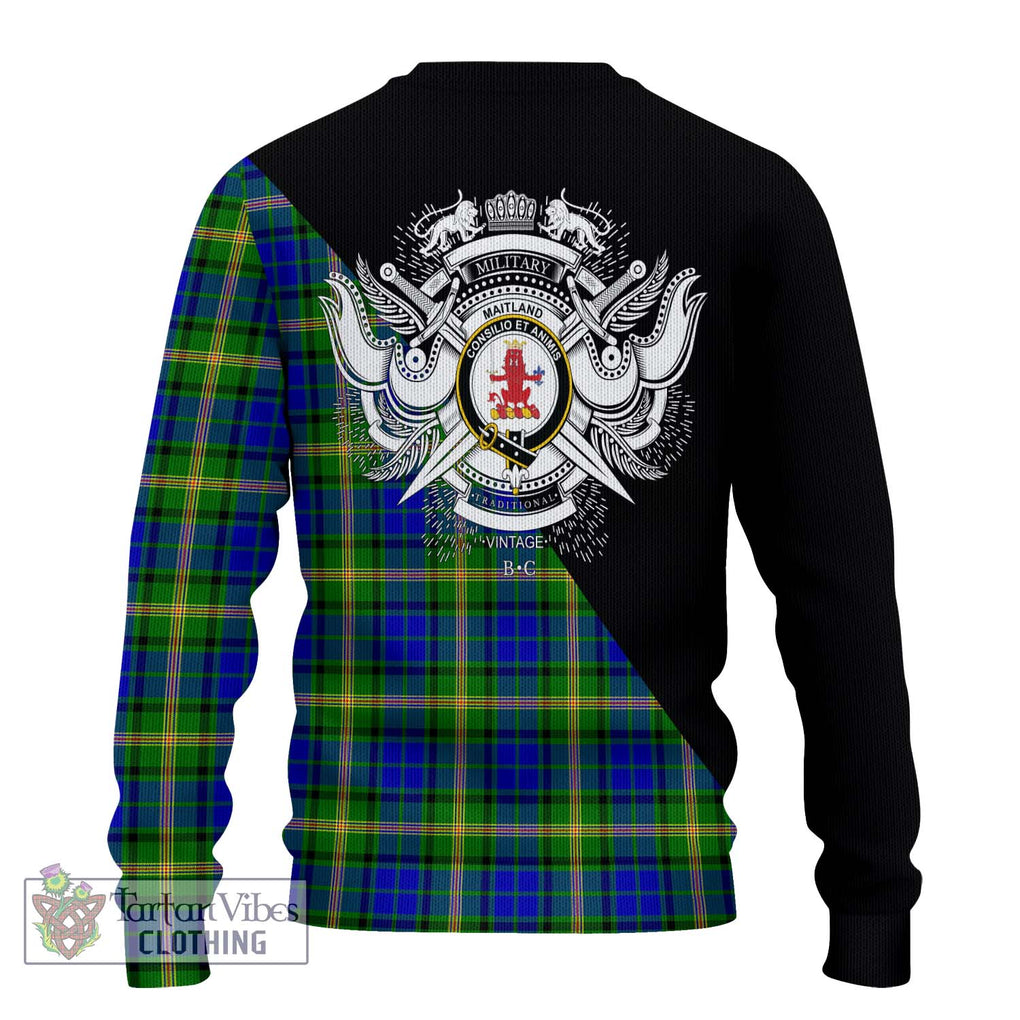 Maitland Tartan Knitted Sweater with Family Crest and Military Logo Style - Tartanvibesclothing Shop