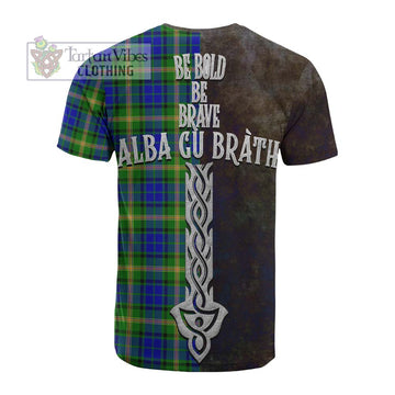 Maitland Tartan Family Crest Cotton T-shirt Alba Gu Brath Be Brave Lion Ancient Style
