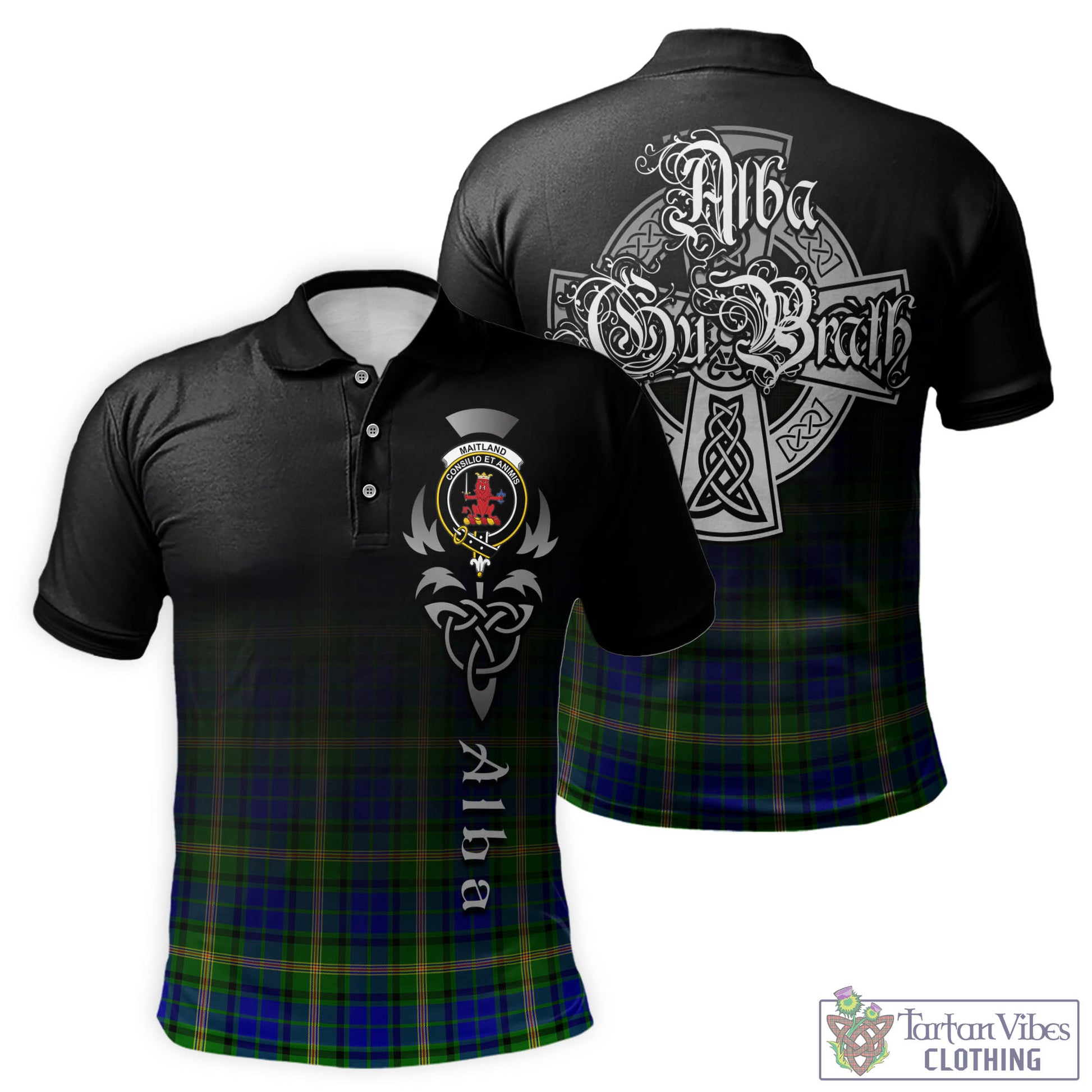 Tartan Vibes Clothing Maitland Tartan Polo Shirt Featuring Alba Gu Brath Family Crest Celtic Inspired