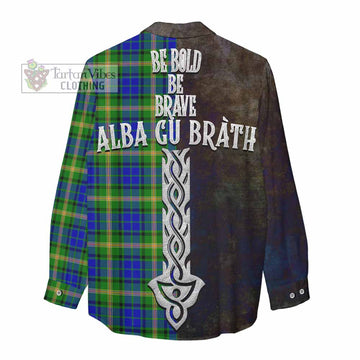 Maitland Tartan Family Crest Women's Casual Shirt Alba Gu Brath Be Brave Lion Ancient Style
