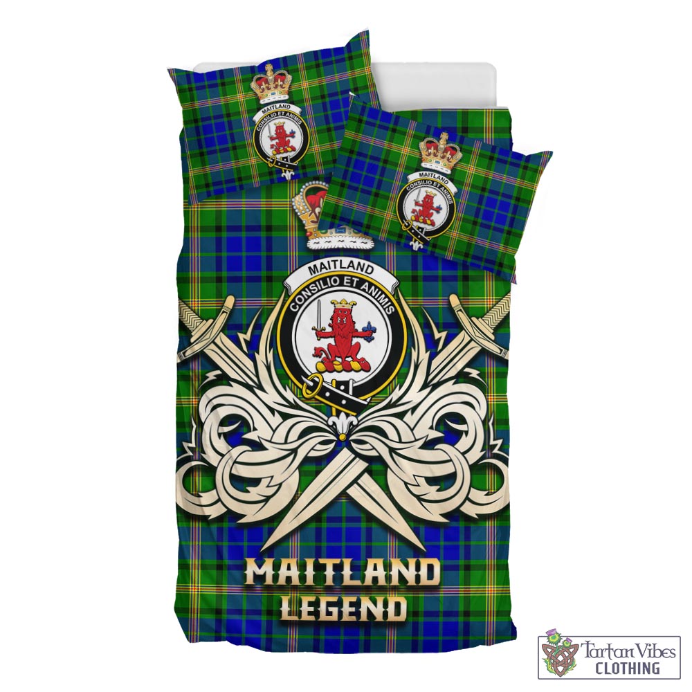 Tartan Vibes Clothing Maitland Tartan Bedding Set with Clan Crest and the Golden Sword of Courageous Legacy
