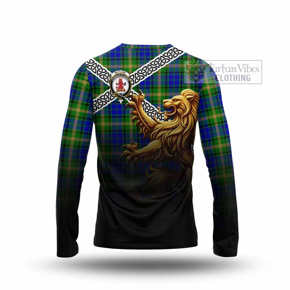 Tartan Vibes Clothing Maitland Crest Tartan Long Sleeve T-Shirt with Golden Lion Emblem Celtic Style
