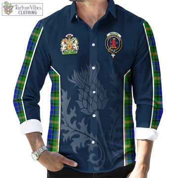 Maitland Tartan Long Sleeve Button Up Shirt with Family Crest and Scottish Thistle Vibes Sport Style