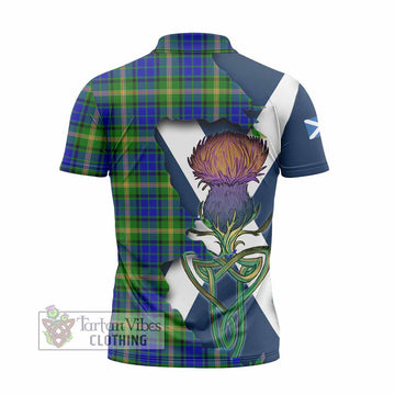 Maitland Tartan Family Crest Zipper Polo Shirt Scottish Thistle Celtic Inspired