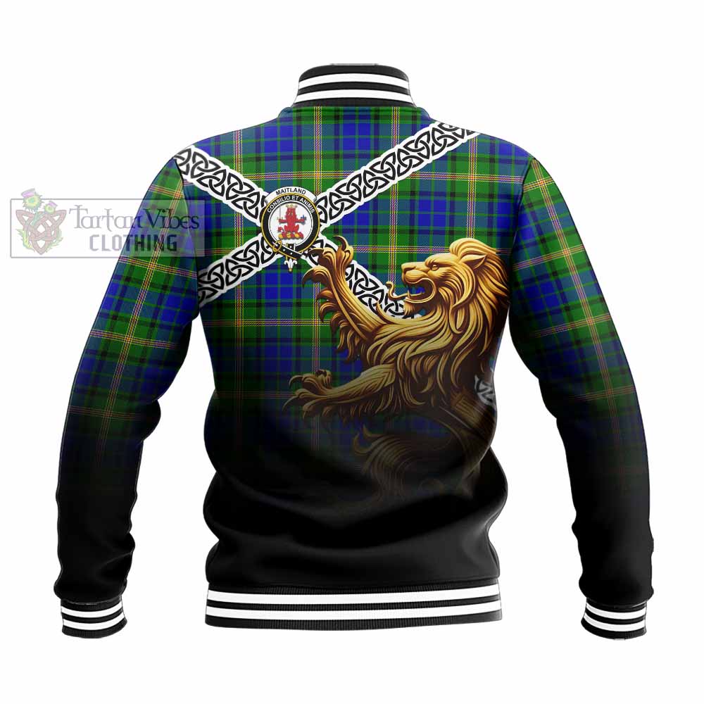 Maitland Crest Tartan Baseball Jacket with Golden Lion Emblem Celtic Style - Tartan Vibes Clothing