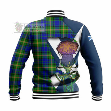Maitland Tartan Family Crest Baseball Jacket Scottish Thistle Celtic Inspired