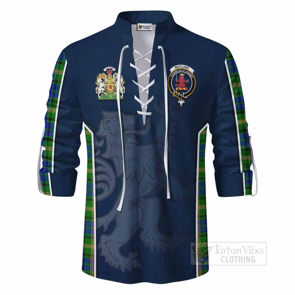 Tartan Vibes Clothing Maitland Tartan Ghillie Kilt Shirt with Family Crest and Lion Rampant Vibes Sport Style