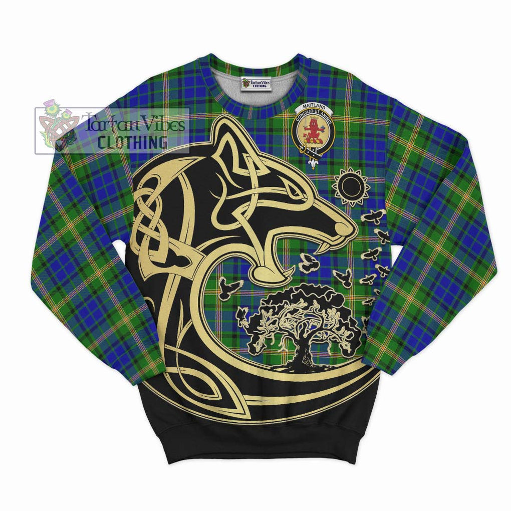 Maitland Tartan Sweatshirt with Family Crest Celtic Wolf Style - Tartan Vibes Clothing