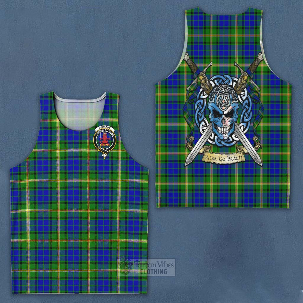 Tartan Vibes Clothing Maitland Tartan Men's Tank Top with Family Crest Celtic Skull Style