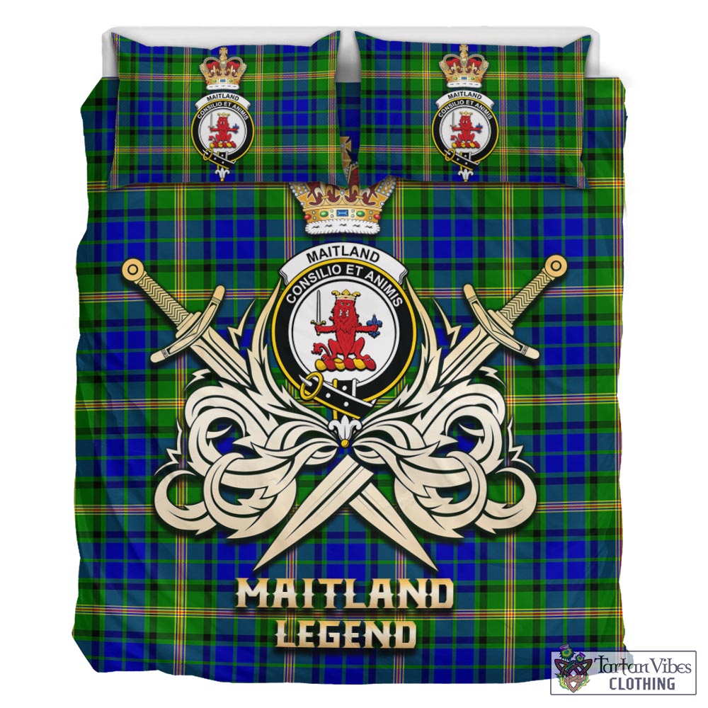 Tartan Vibes Clothing Maitland Tartan Bedding Set with Clan Crest and the Golden Sword of Courageous Legacy