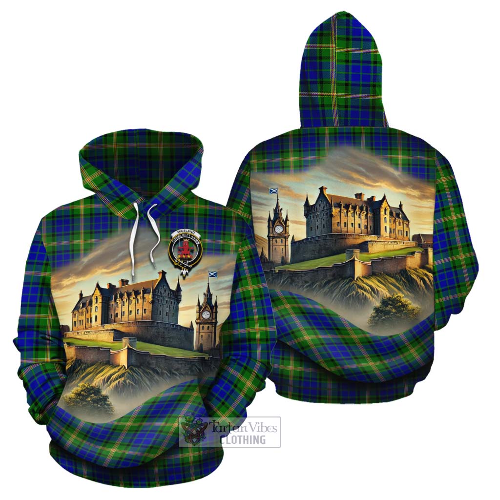 Tartan Vibes Clothing Maitland Tartan Family Crest Cotton Hoodie with Scottish Ancient Castle Style