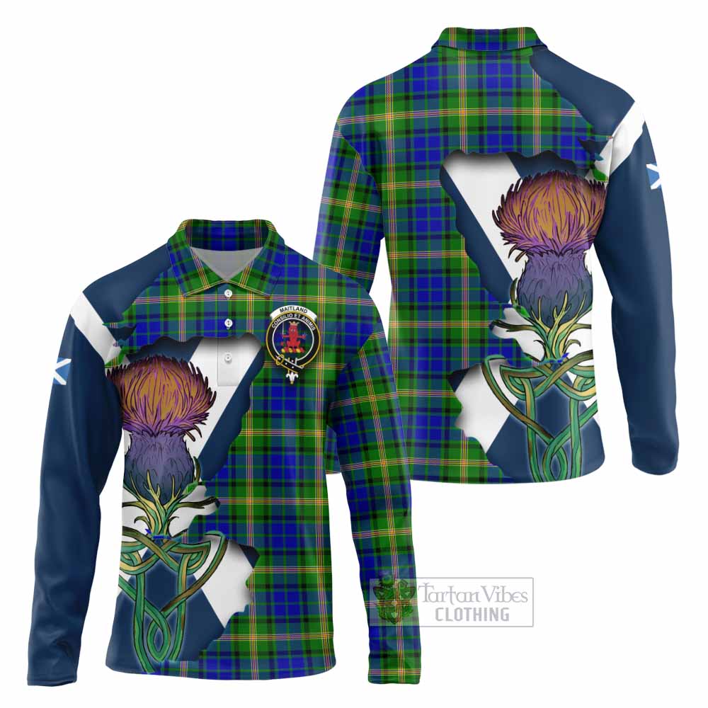 Tartan Vibes Clothing Maitland Tartan Family Crest Long Sleeve Polo Shirt Scottish Thistle Celtic Inspired