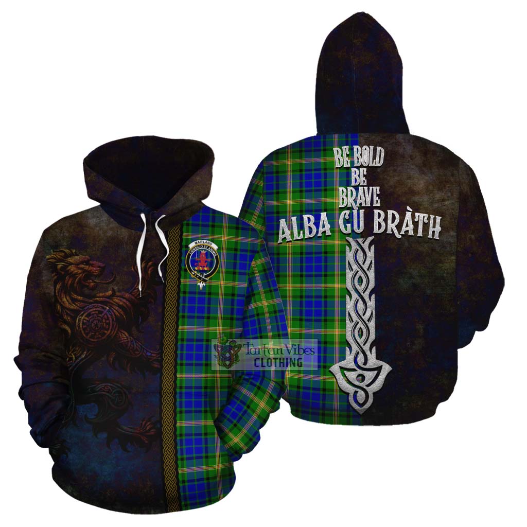 Tartan Vibes Clothing Maitland Tartan Family Crest Cotton Hoodie Alba Gu Brath Be Brave Lion Ancient Style