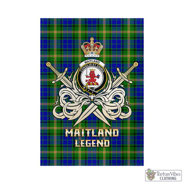 Maitland Tartan Garden Flag with Clan Crest and the Golden Sword of Courageous Legacy