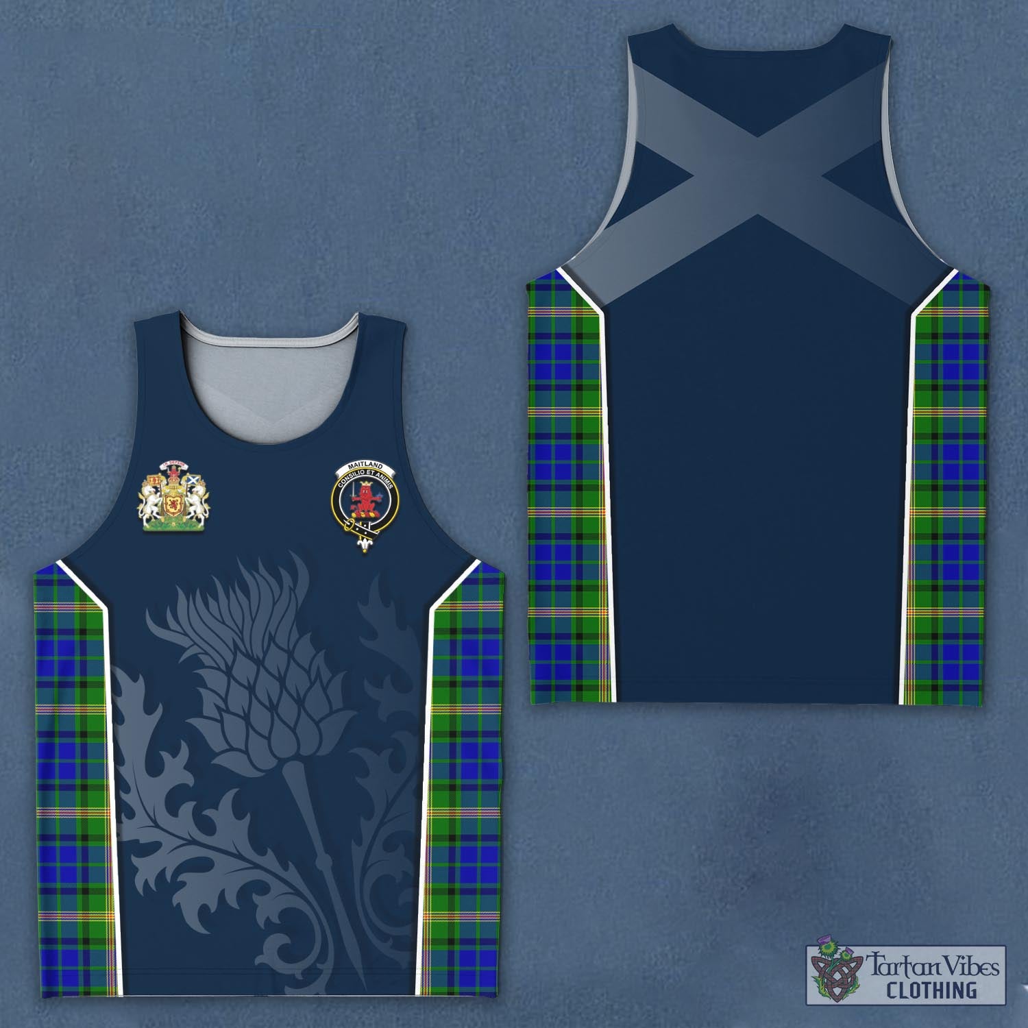Tartan Vibes Clothing Maitland Tartan Men's Tanks Top with Family Crest and Scottish Thistle Vibes Sport Style