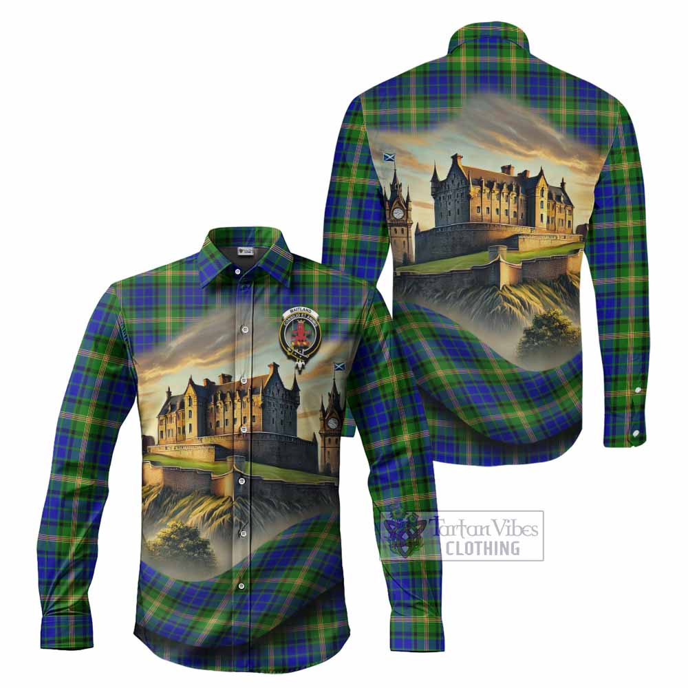 Tartan Vibes Clothing Maitland Tartan Family Crest Long Sleeve Button Shirt with Scottish Ancient Castle Style