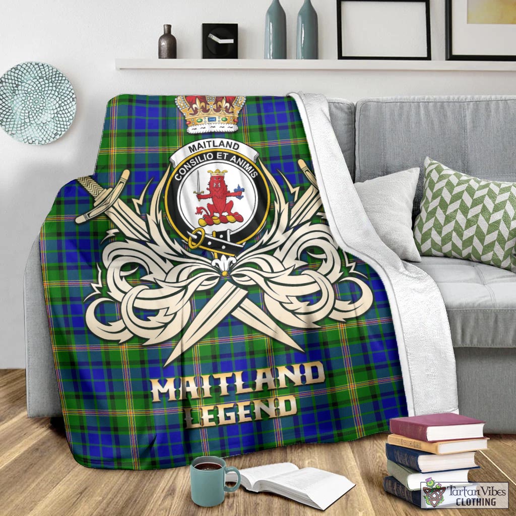 Tartan Vibes Clothing Maitland Tartan Blanket with Clan Crest and the Golden Sword of Courageous Legacy