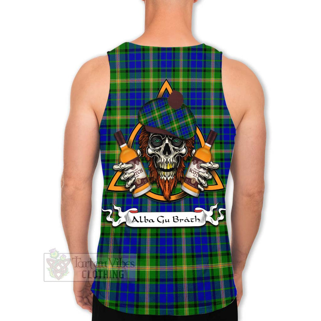 Tartan Vibes Clothing Maitland Tartan Men's Tank Top with Family Crest and Bearded Skull Holding Bottles of Whiskey