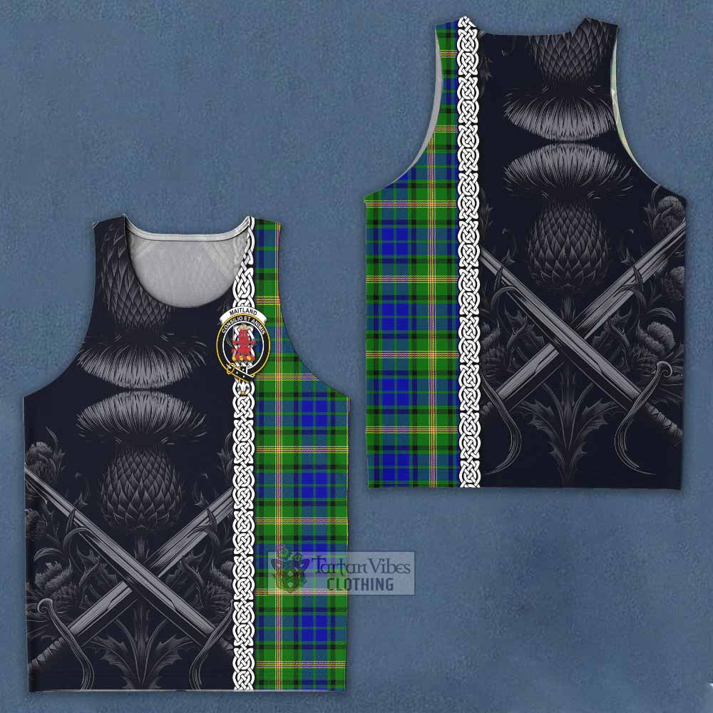 Tartan Vibes Clothing Maitland Tartan Men's Tank Top with Family Crest Cross Sword Thistle Celtic Vibes