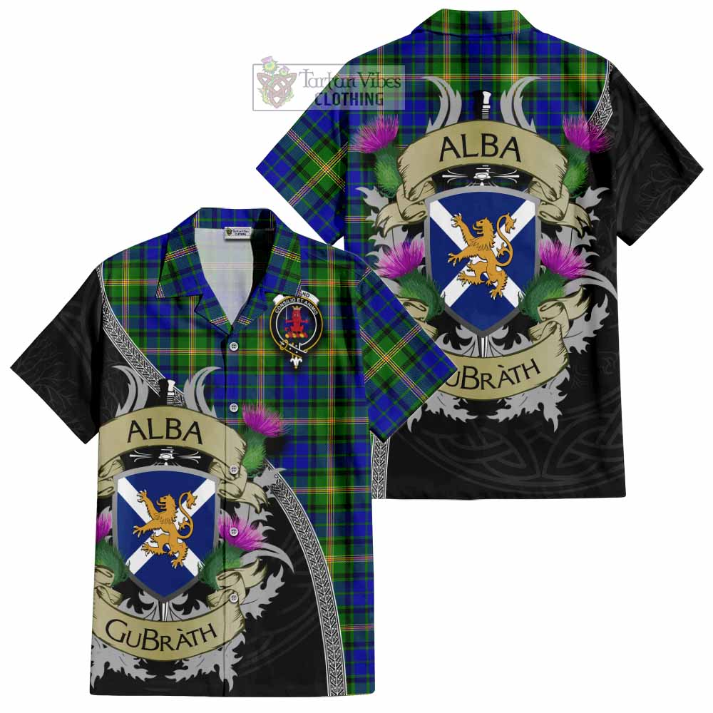 Tartan Vibes Clothing Maitland Tartan Family Crest Short Sleeve Button Shirt Lion Rampant Royal Thistle Shield Celtic Inspired