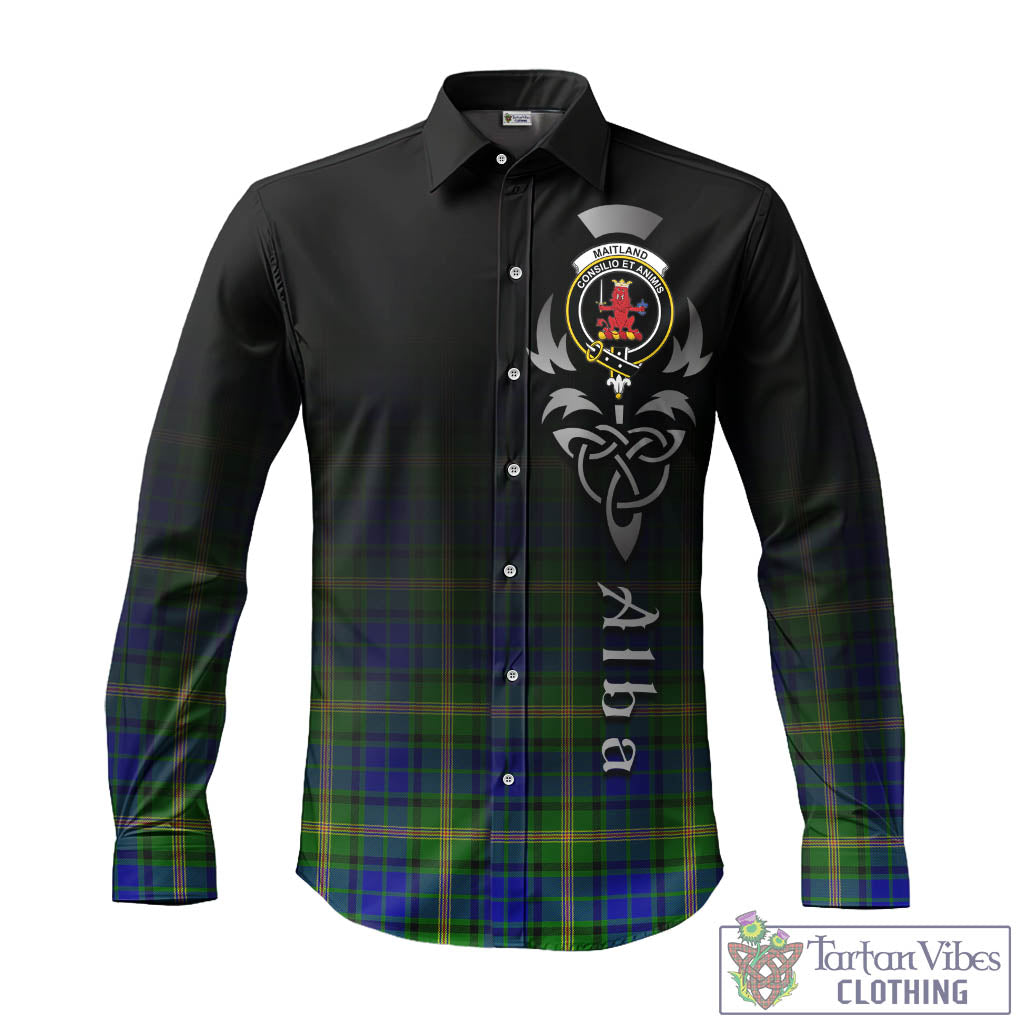 Tartan Vibes Clothing Maitland Tartan Long Sleeve Button Up Featuring Alba Gu Brath Family Crest Celtic Inspired