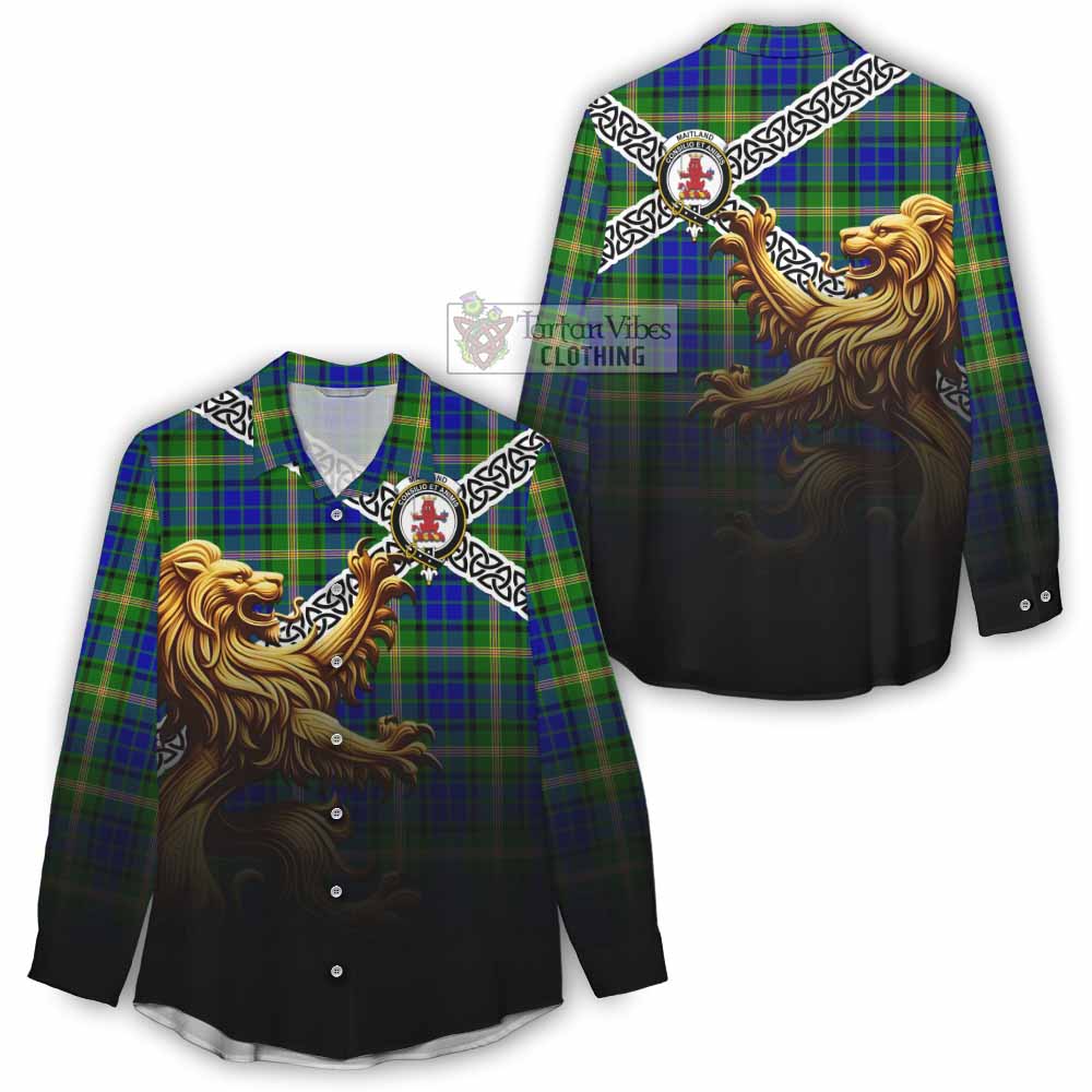 Tartan Vibes Clothing Maitland Crest Tartan Women's Casual Shirt with Golden Lion Emblem Celtic Style