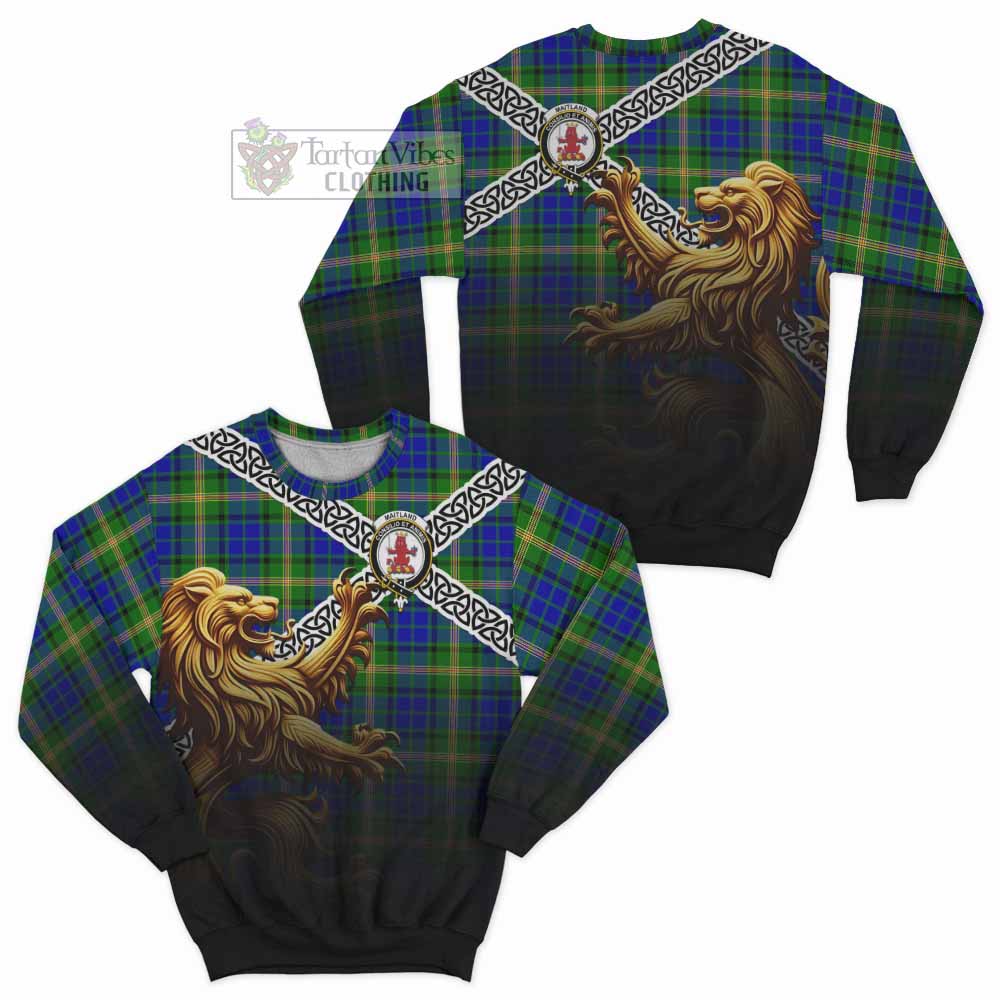 Tartan Vibes Clothing Maitland Crest Tartan Sweatshirt with Golden Lion Emblem Celtic Style