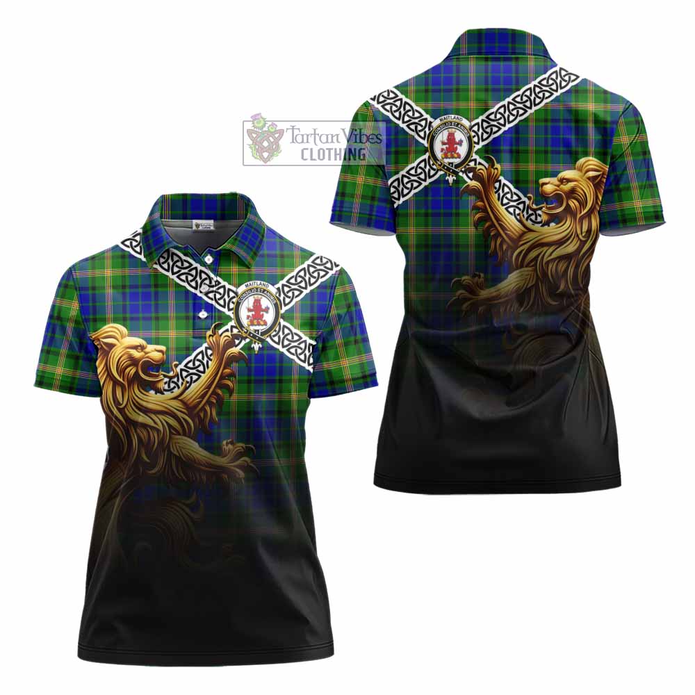 Tartan Vibes Clothing Maitland Crest Tartan Women's Polo Shirt with Golden Lion Emblem Celtic Style