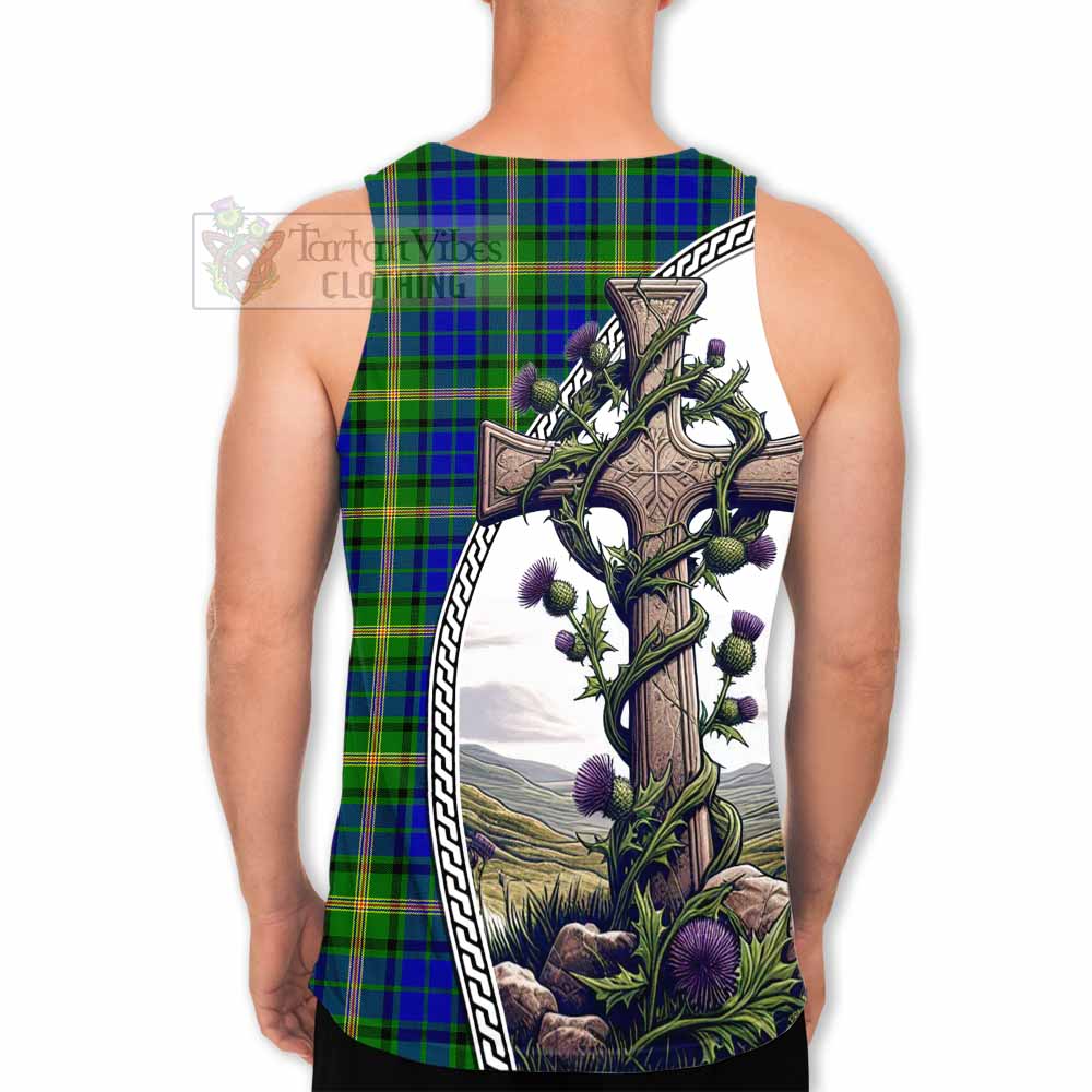 Tartan Vibes Clothing Maitland Tartan Men's Tank Top with Family Crest and St. Andrew's Cross Accented by Thistle Vines