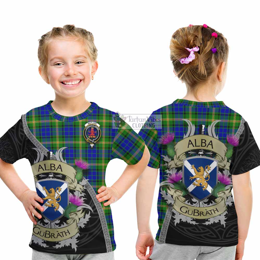 Tartan Vibes Clothing Maitland Tartan Family Crest Kid T-Shirt Lion Rampant Royal Thistle Shield Celtic Inspired