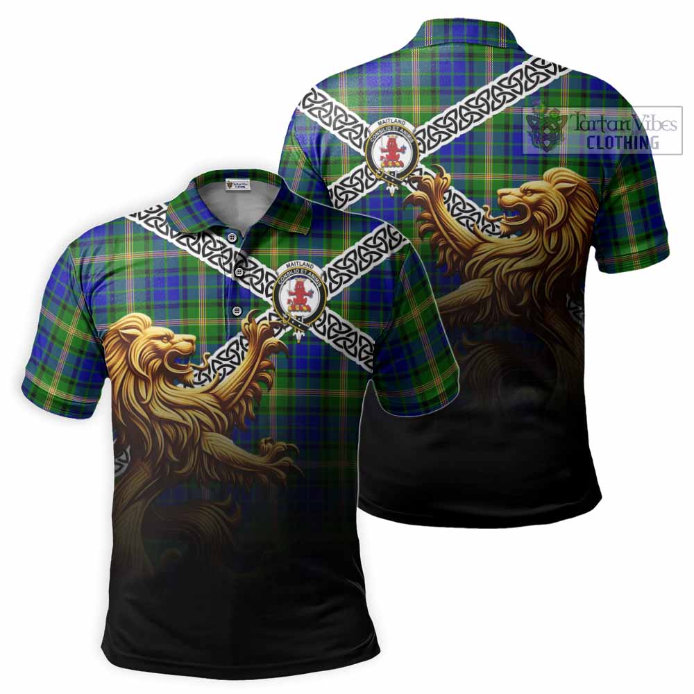 Tartan Vibes Clothing Maitland Crest Tartan Polo Shirt with Golden Lion Emblem Celtic Style