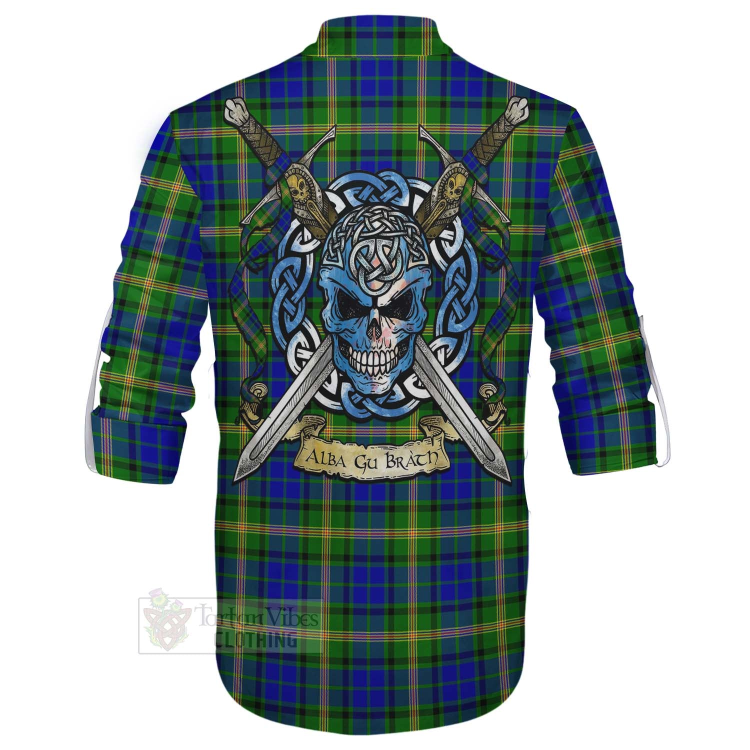 Tartan Vibes Clothing Maitland Tartan Ghillie Kilt Shirt with Family Crest Celtic Skull Style