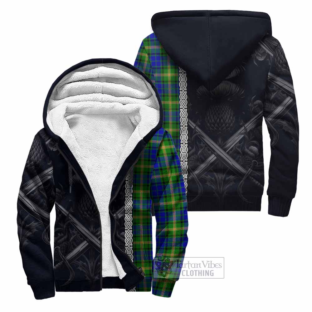 Tartan Vibes Clothing Maitland Tartan Sherpa Hoodie with Family Crest Cross Sword Thistle Celtic Vibes