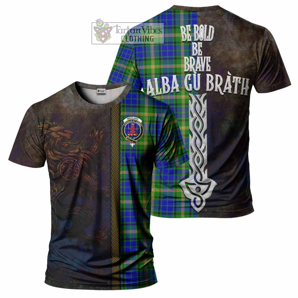 Tartan Vibes Clothing Maitland Tartan Family Crest T-Shirt Alba Gu Brath Be Brave Lion Ancient Style