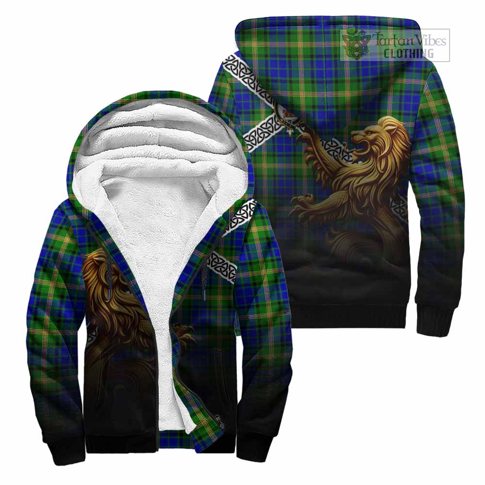 Tartan Vibes Clothing Maitland Crest Tartan Sherpa Hoodie with Golden Lion Emblem Celtic Style