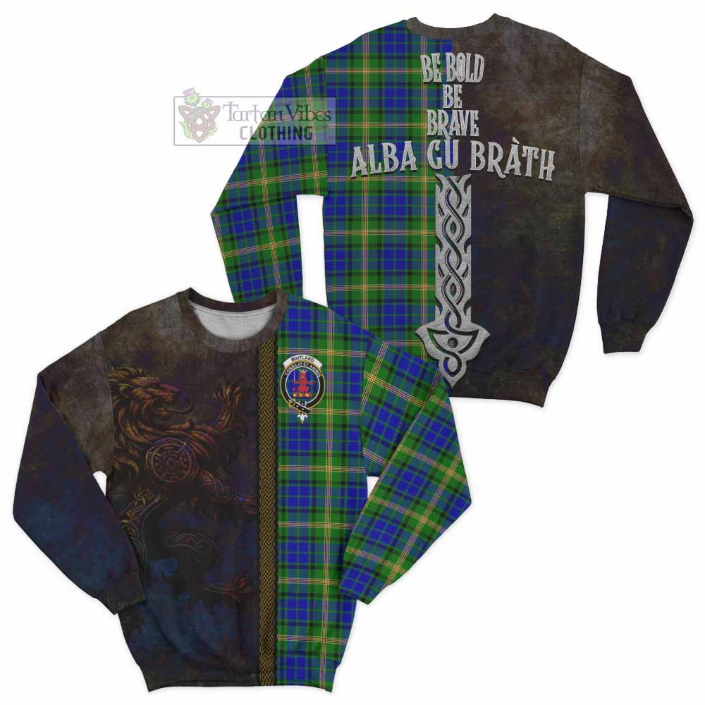 Tartan Vibes Clothing Maitland Tartan Family Crest Sweatshirt Alba Gu Brath Be Brave Lion Ancient Style